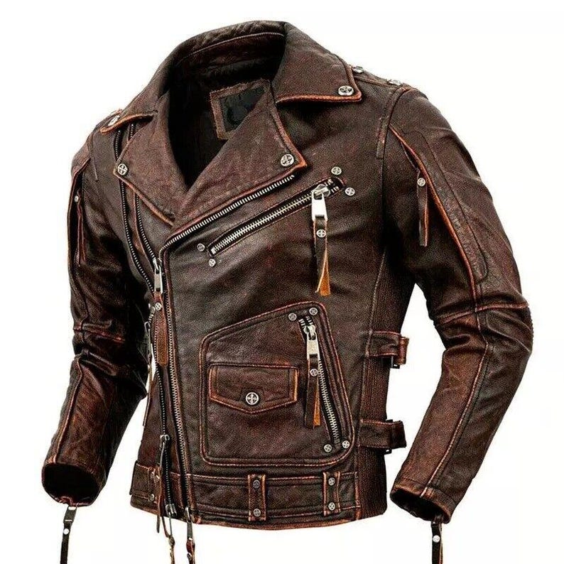 Blouson Biker en Cuir de Vachette Fait Main: Bomber Vintage Cafe Racer