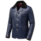 Men’s Navy Blue Leather Coat with Shearling Collar – Winter Button Front Jacket