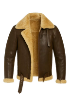 Men’s Real Leather Aviator Jacket - B3 Bomber Shearling Coat - Brown & Black Winter Pilot