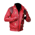 Men’s Red Leather Biker Jacket – Vintage Motorcycle Style Graphic Back Print – Retro Streetwear Outerwear