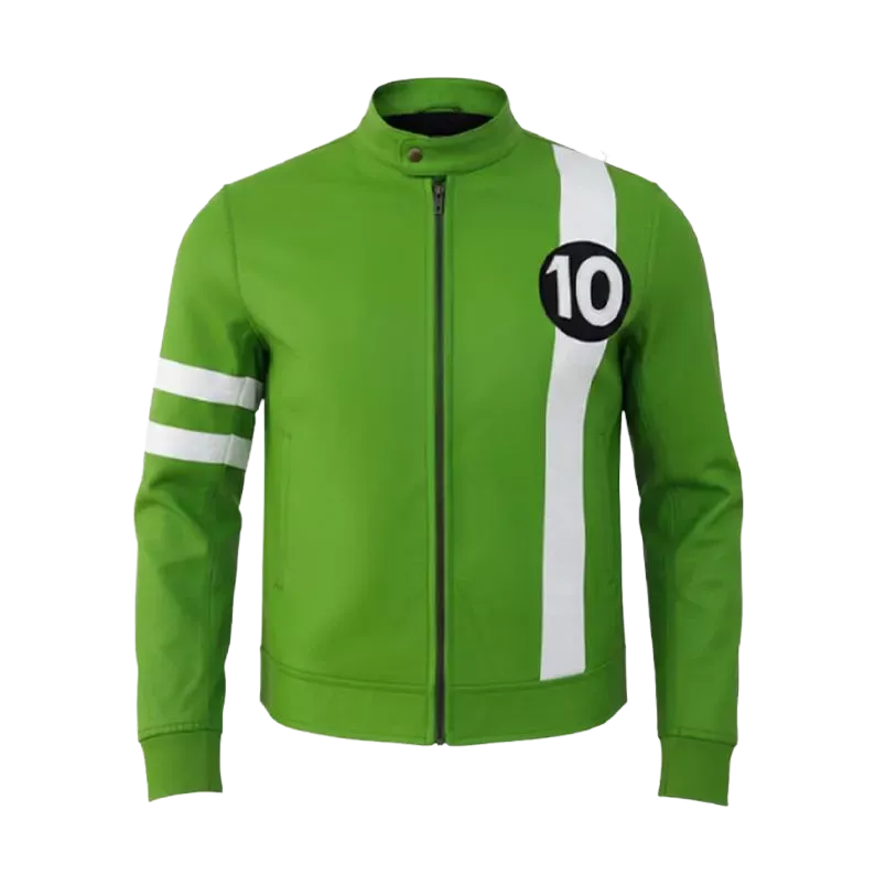 Green Racing Jacket Men White Stripes Number 10 Zip Up