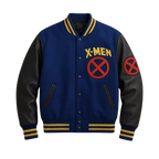 X-Men Superhero Inspired Men’s Varsity Jacket – Blue & Black Letterman Style Bomber Coat