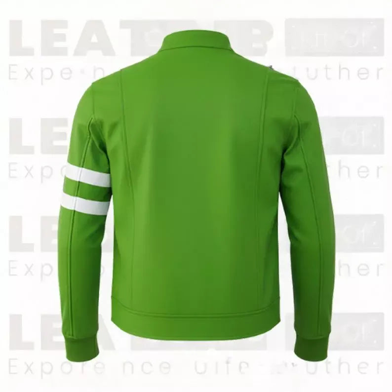 Green Racing Jacket Men White Stripes Number 10 Zip Up