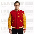Red and Yellow Varsity Jacket Men Letterman College Style