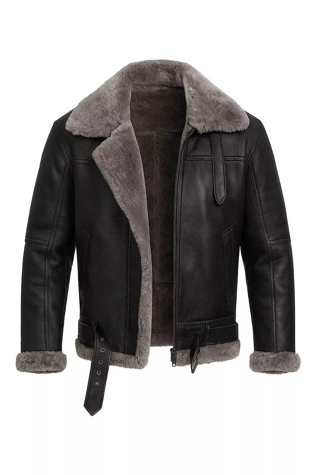 Men’s Real Leather Aviator Jacket - B3 Bomber Shearling Coat - Brown & Black Winter Pilot