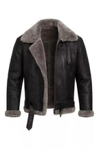 Men’s Real Leather Aviator Jacket - B3 Bomber Shearling Coat - Brown & Black Winter Pilot