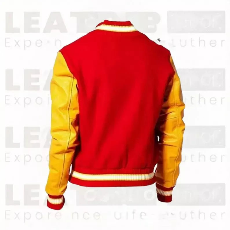 Red and Yellow Varsity Jacket Men Letterman College Style