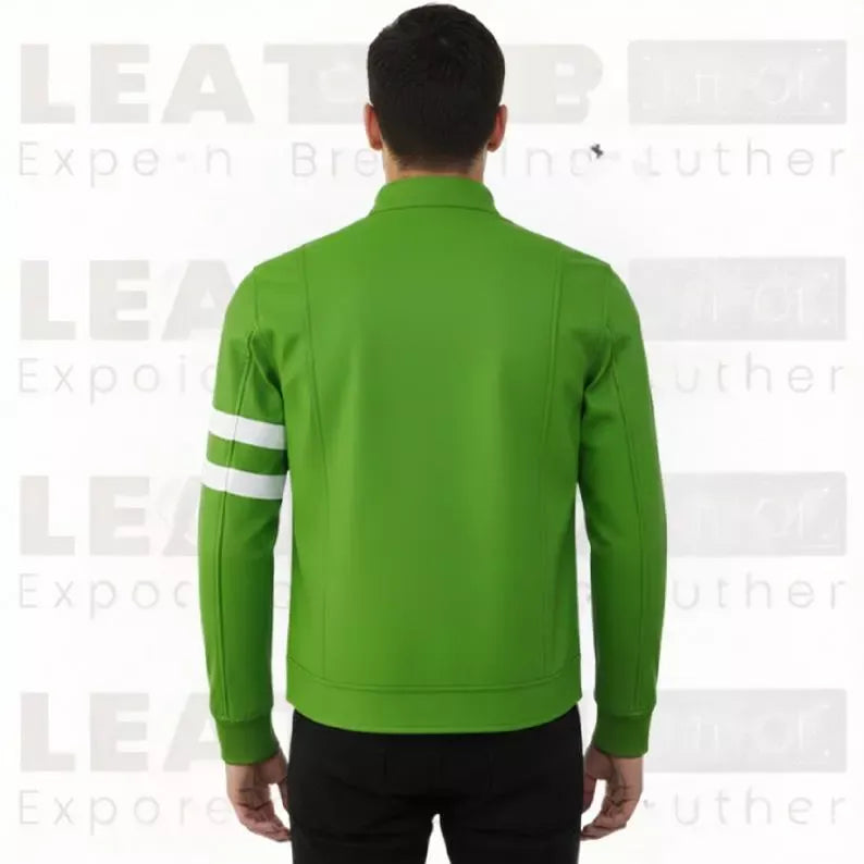 Green Racing Jacket Men White Stripes Number 10 Zip Up