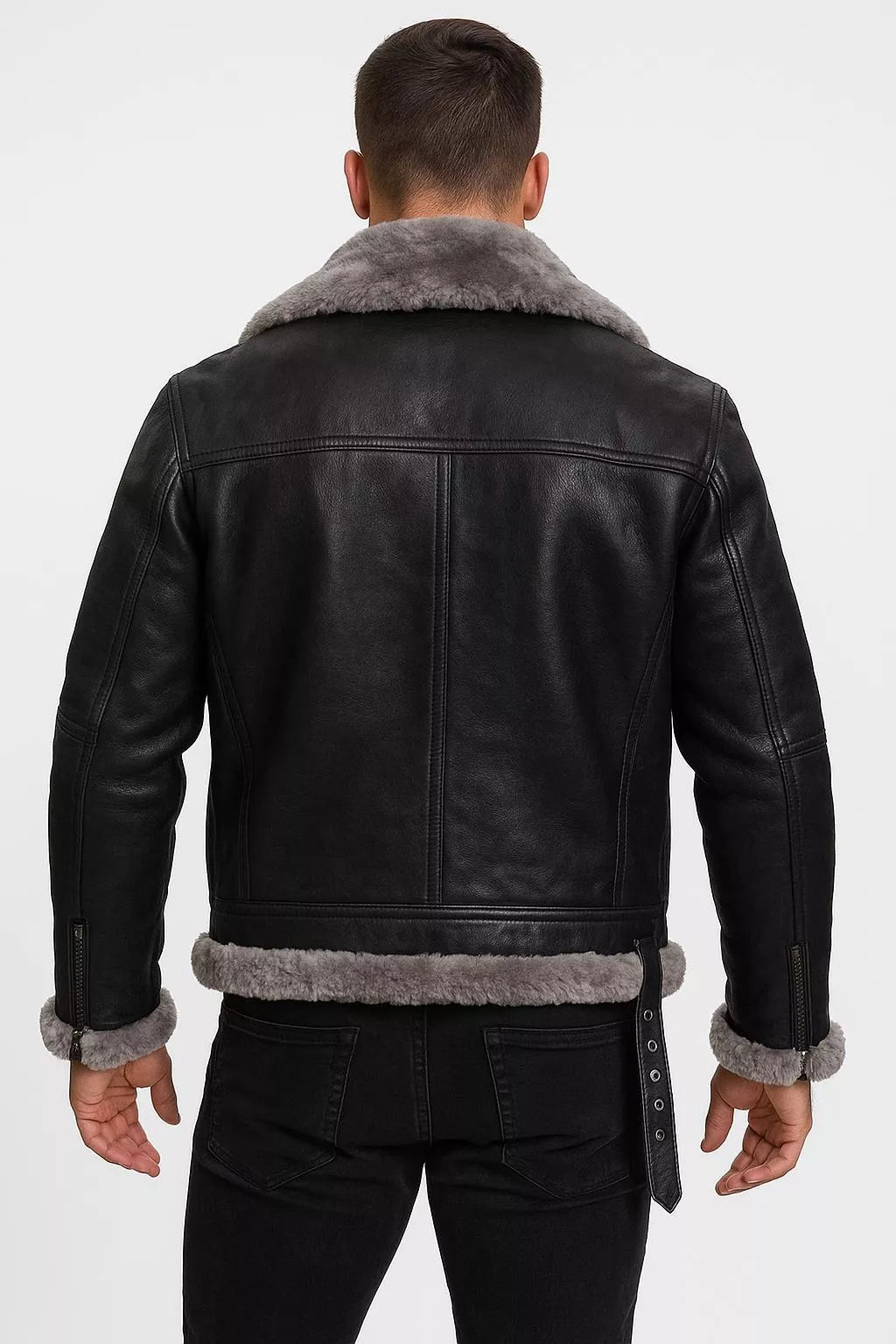 Men’s Real Leather Aviator Jacket - B3 Bomber Shearling Coat - Brown & Black Winter Pilot