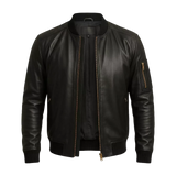 Men's Soft Lambskin Leather Jacket, Slim Fit Cafe Racer Bomber,  Black Modern Moto jacket