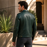 Men’s Vintage Green Leather Motorcycle Jacket | Belted Rider Style