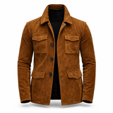 Men’s Genuine Suede Leather Safari Jacket | Luxury Brown Utility Jacket
