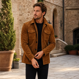 Men’s Genuine Suede Leather Safari Jacket | Luxury Brown Utility Jacket
