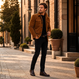 Men’s Genuine Suede Leather Safari Jacket | Luxury Brown Utility Jacket