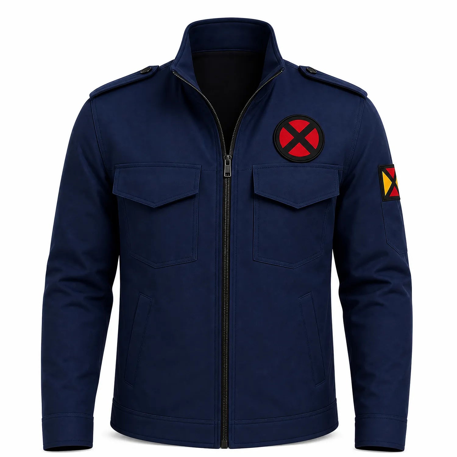 Navy Blue Hero Inspired Tactical Jacket | Premium Leather Style Comic Inspired Outerwear