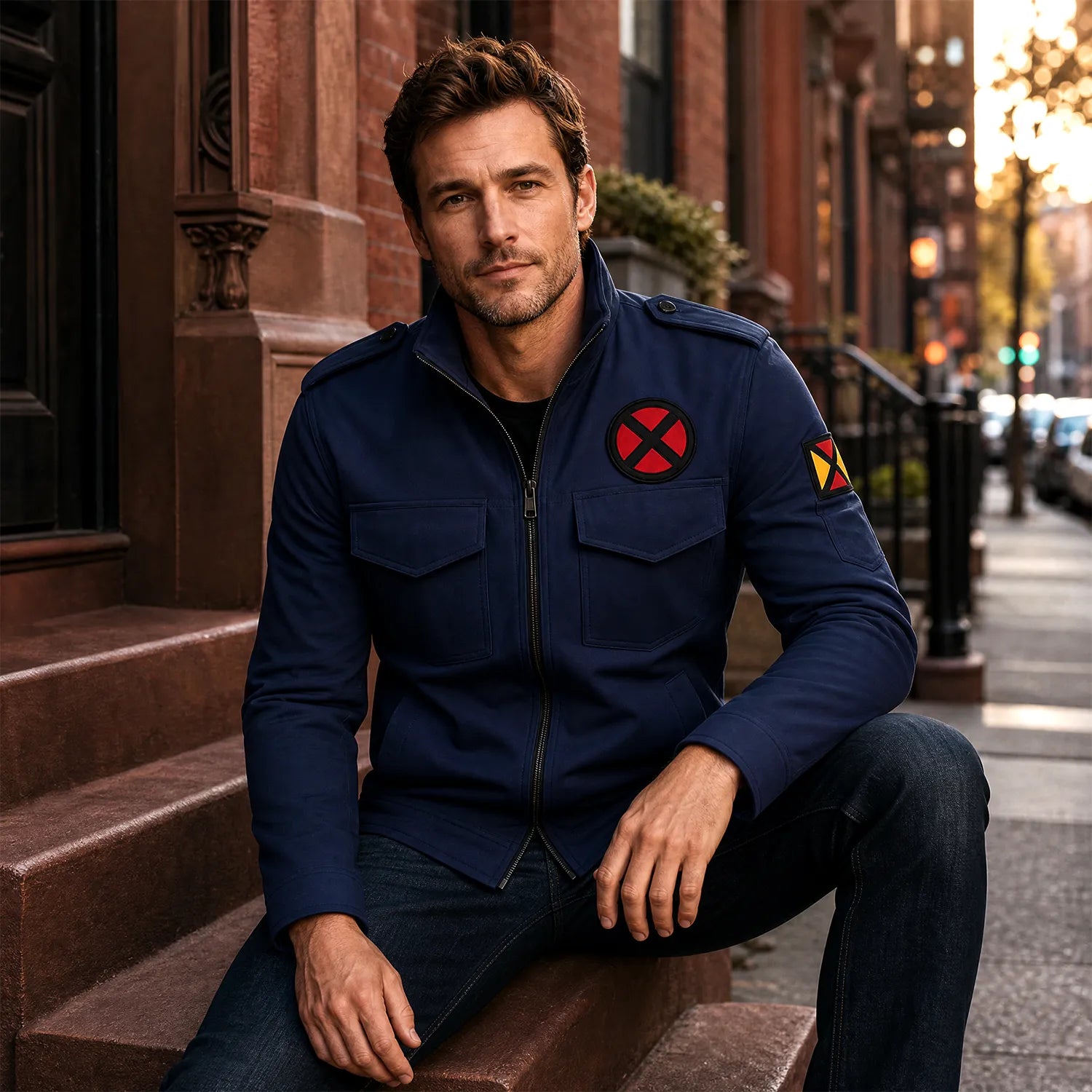 Navy Blue Hero Inspired Tactical Jacket | Premium Leather Style Comic Inspired Outerwear