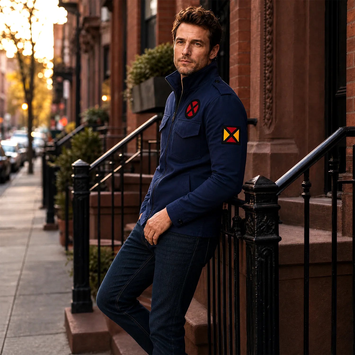 Navy Blue Hero Inspired Tactical Jacket | Premium Leather Style Comic Inspired Outerwear