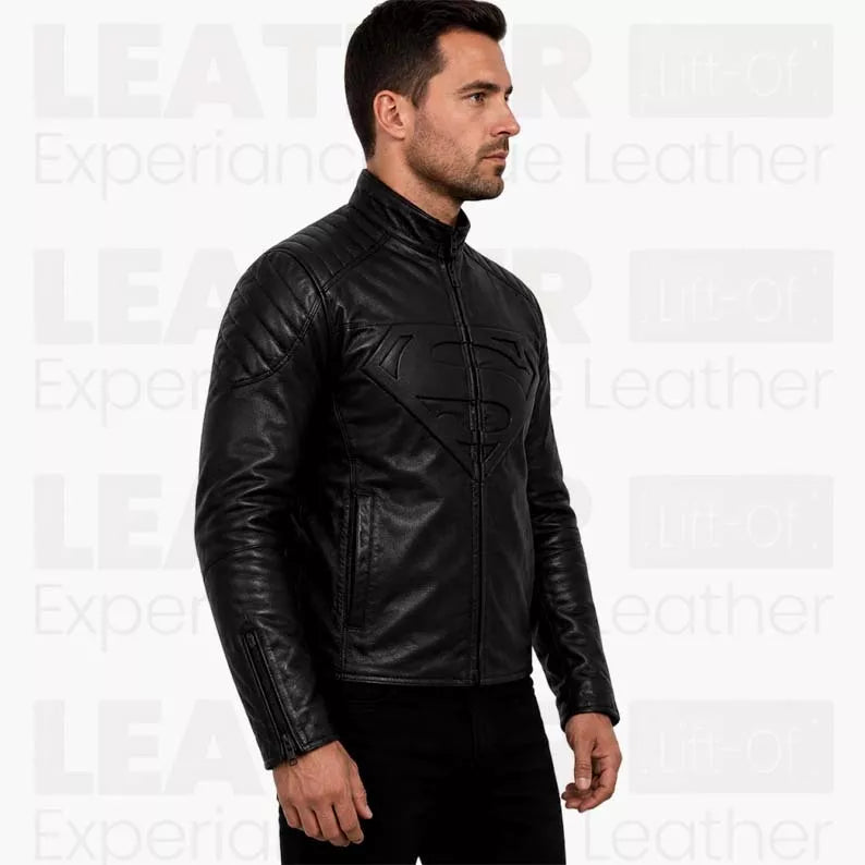 Black Superhero Leather Jacket for Men - Motorcycle Biker Jacket