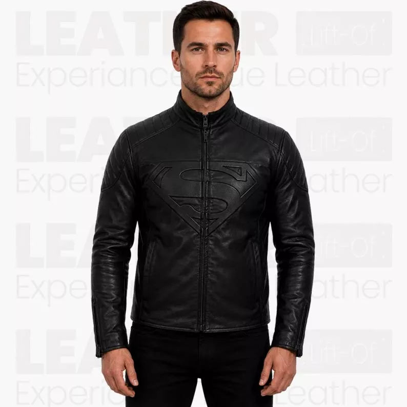 Black Superhero Leather Jacket for Men - Motorcycle Biker Jacket