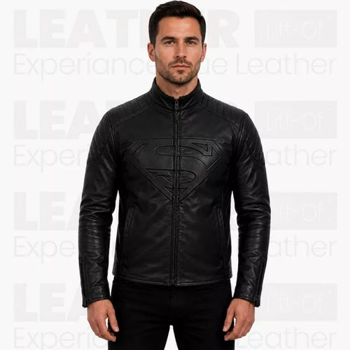 Black Superhero Leather Jacket for Men - Motorcycle Biker Jacket