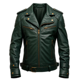 Men’s Vintage Green Leather Motorcycle Jacket | Belted Rider Style