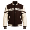 Men’s Brown Cream Motorcycle Varsity Jacket  Wool & Leather Sleeve Letterman Jacket