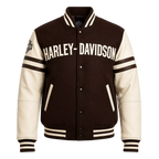Men’s Brown Cream Motorcycle Varsity Jacket  Wool & Leather Sleeve Letterman Jacket
