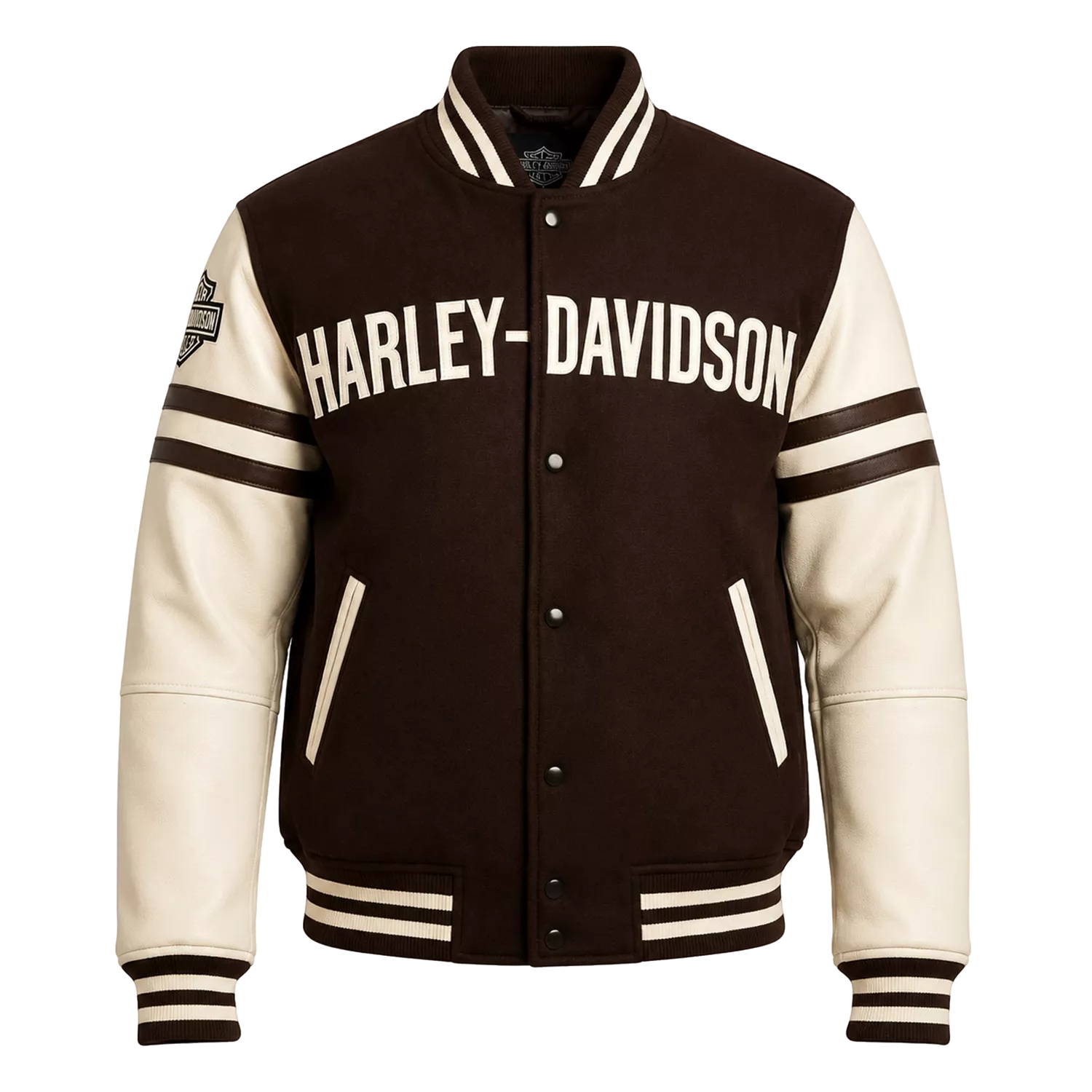 Men’s Brown Cream Motorcycle Varsity Jacket  Wool & Leather Sleeve Letterman Jacket