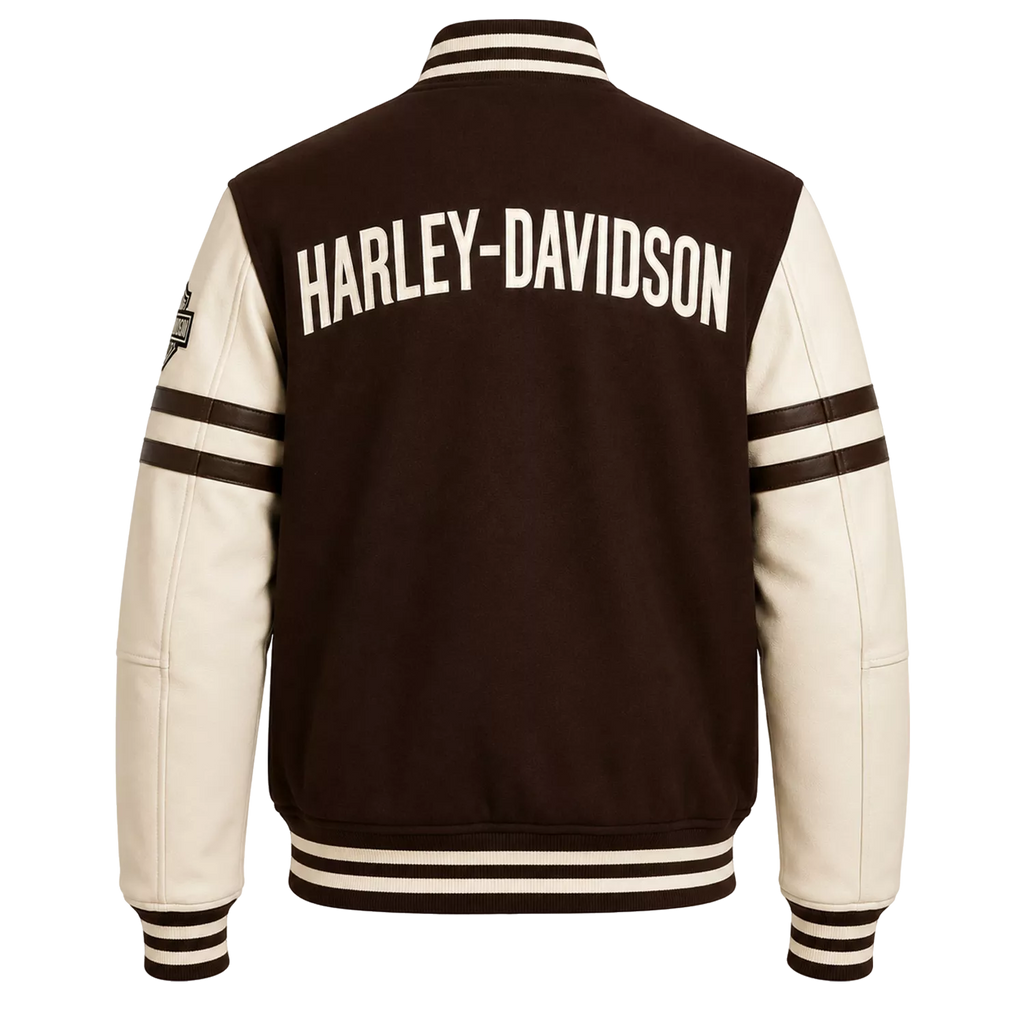 Men’s Brown Cream Motorcycle Varsity Jacket  Wool & Leather Sleeve Letterman Jacket