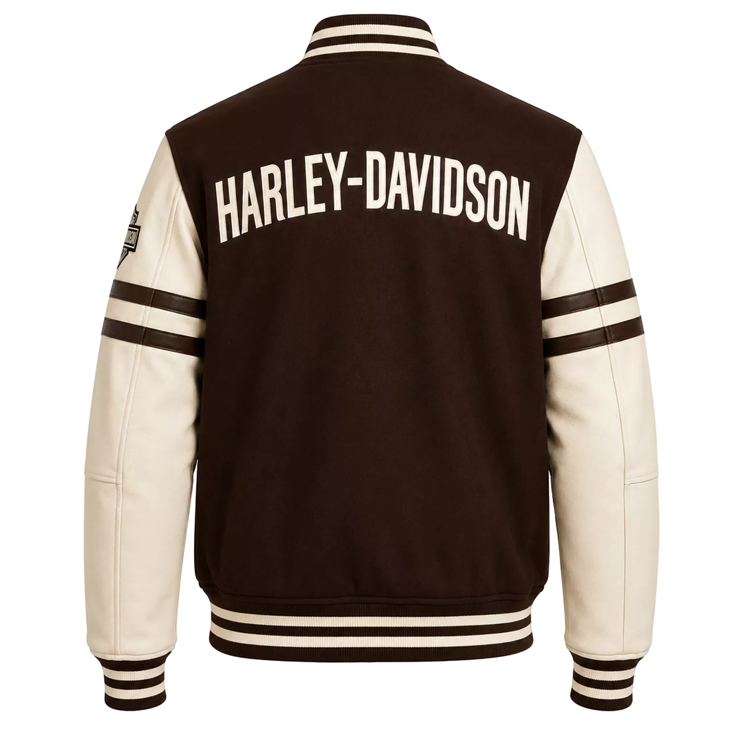 Men’s Brown Cream Motorcycle Varsity Jacket  Wool & Leather Sleeve Letterman Jacket