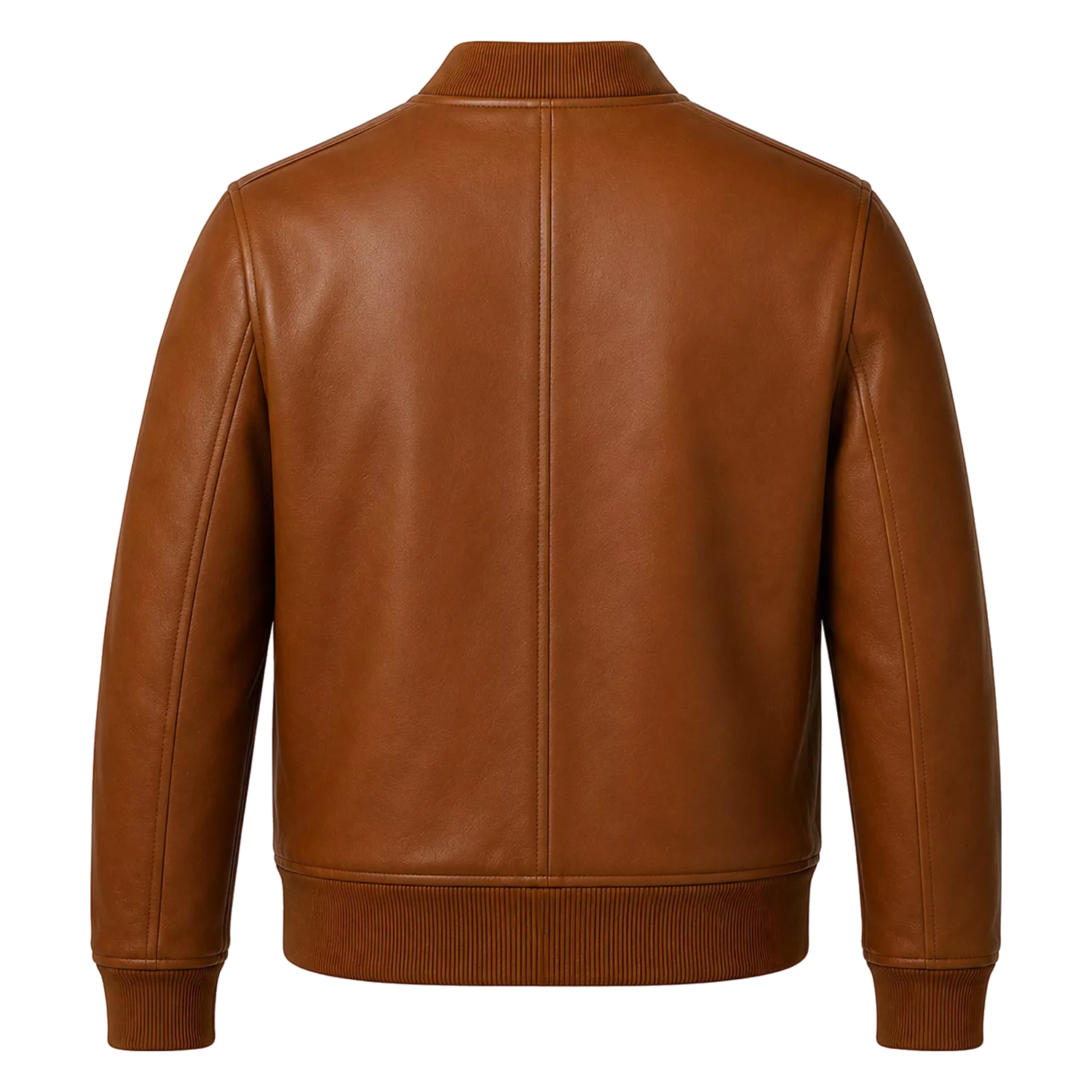 Men’s Cognac Brown Leather Bomber Jacket | Ribbed Collar Zip Flight Jacket