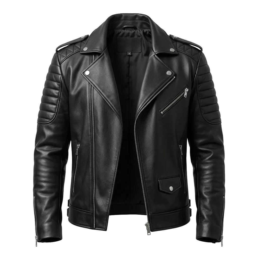 Herren Premium Bikerjacke aus Kunstleder mit gerippter Schulterpolsterung und asymmetrischem Reißverschluss