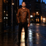 Men’s Brown Leather Jacket | Vintage Military Inspired Superhero Style Coat