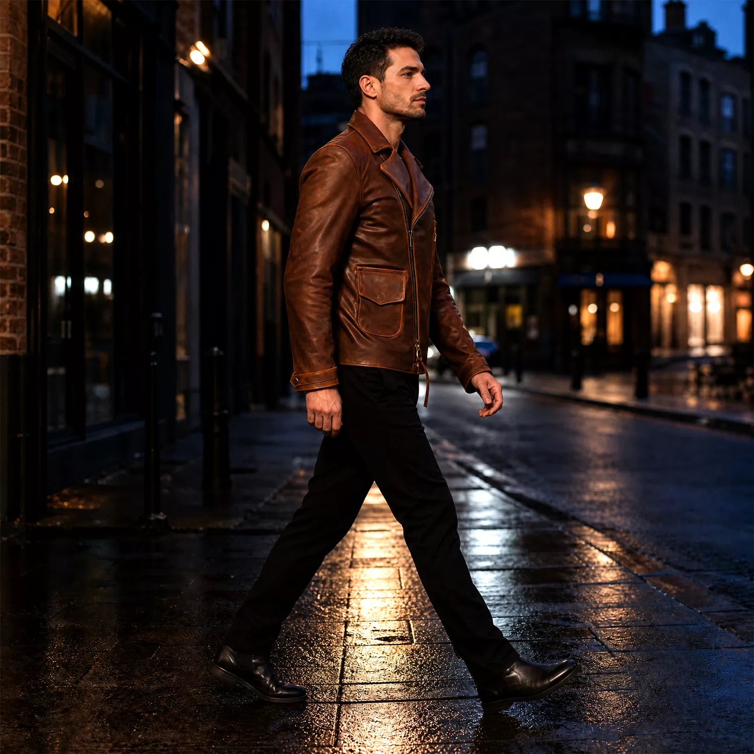 Men’s Brown Leather Jacket | Vintage Military Inspired Superhero Style Coat