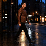 Men’s Brown Leather Jacket | Vintage Military Inspired Superhero Style Coat