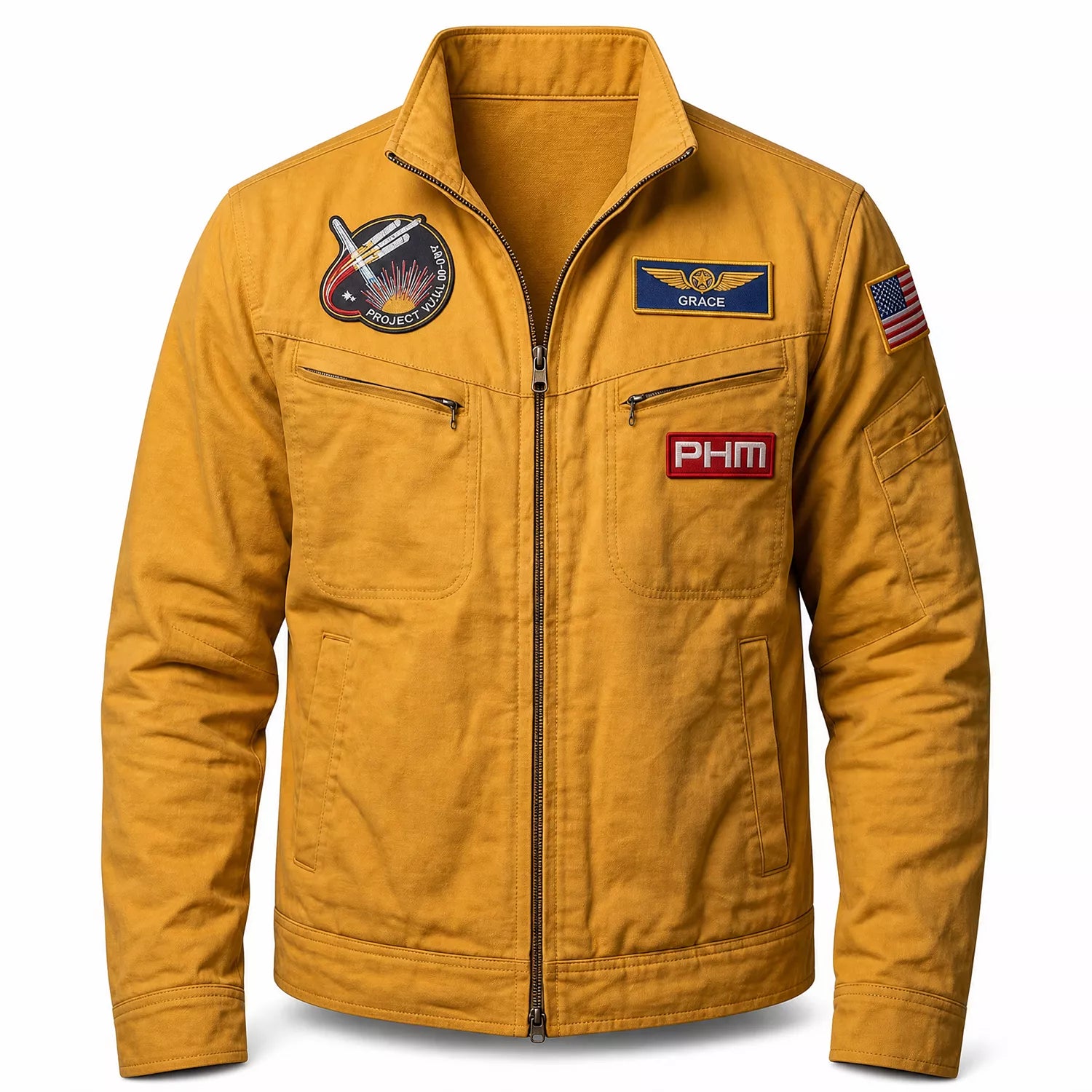 Men's Yellow Aerospace Pilot Jacket | Embroidered Cosplay Coat