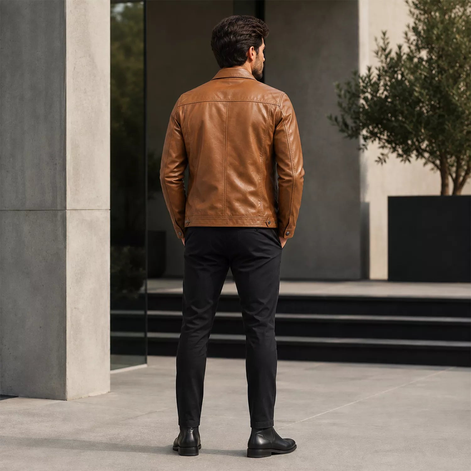 Men’s Tan Leather Trucker Jacket | Classic Western Style