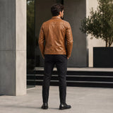 Men’s Tan Leather Trucker Jacket | Classic Western Style