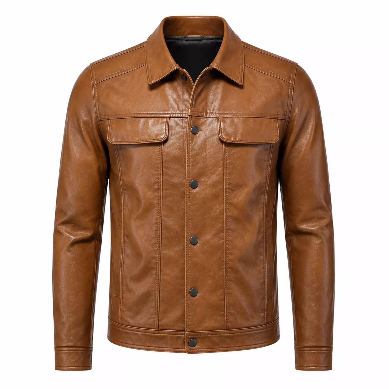 Men’s Tan Leather Trucker Jacket | Classic Western Style