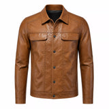 Men’s Tan Leather Trucker Jacket | Classic Western Style