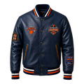 Men’s Navy Basketball Varsity Leather Jacket | Championship Style Bomber Jacket
