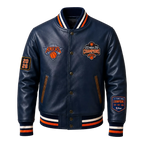 Men’s Navy Basketball Varsity Leather Jacket | Championship Style Bomber Jacket