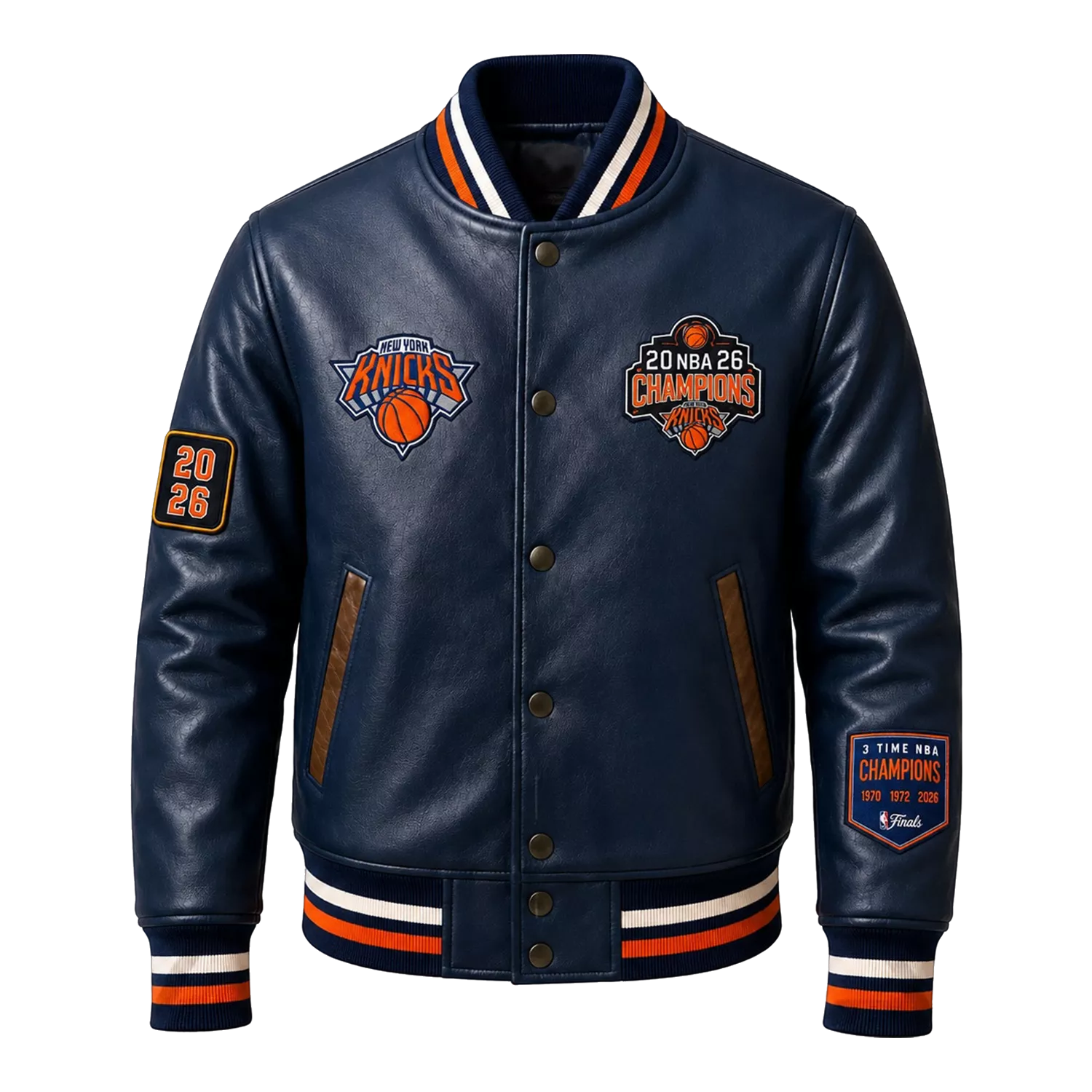 Men’s Navy Basketball Varsity Leather Jacket | Championship Style Bomber Jacket