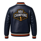Men’s Navy Basketball Varsity Leather Jacket | Championship Style Bomber Jacket