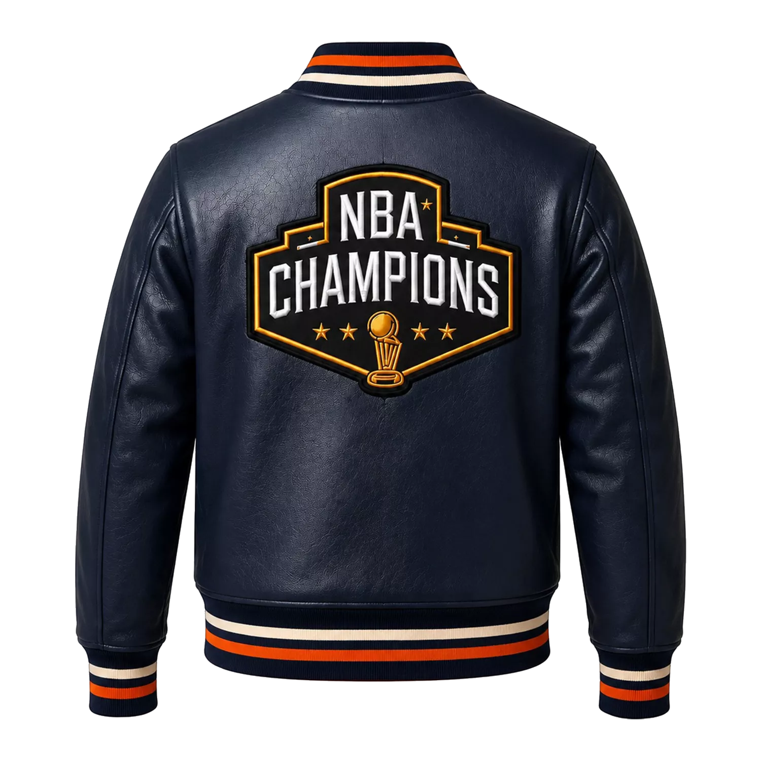Men’s Navy Basketball Varsity Leather Jacket | Championship Style Bomber Jacket