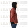 Men’s Red Moto Leather Jacket with Removable Hoodie – Quilted Biker Style