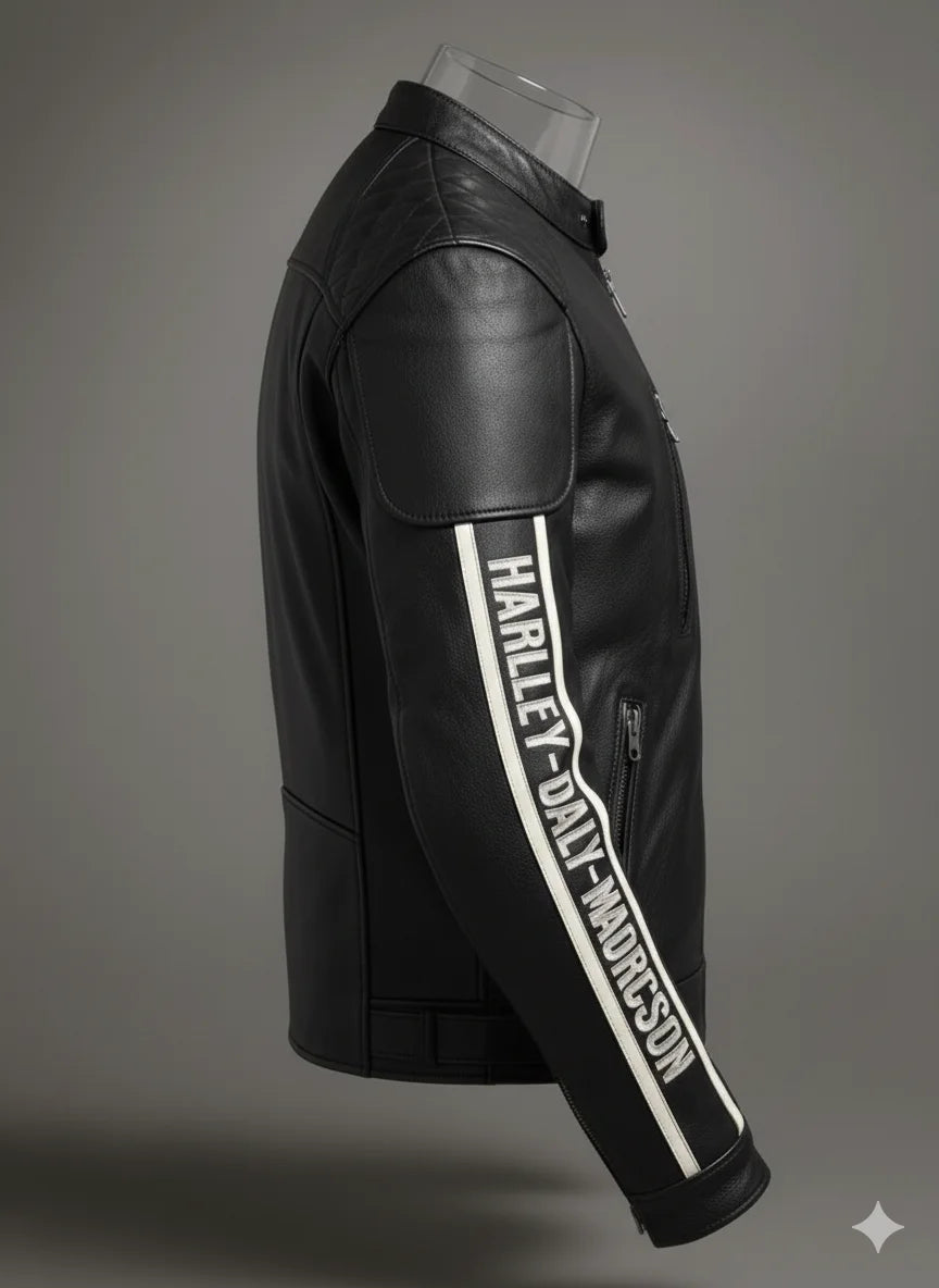 Harley-Davidson Men's Racing Stripe Black Leather Motorcycle Jacket