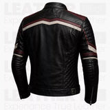 Men's Black Burgundy Cafe Racer Leather Jacket - Vintage Biker Motorcycle Coat