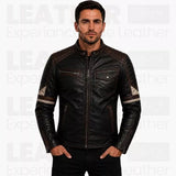 Vintage Biker Leather Jacket for Men - Retro Distressed Leather Coat