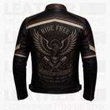 Vintage Biker Leather Jacket for Men - Retro Distressed Leather Coat